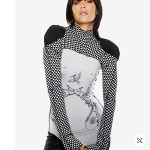 Nuvula mock neck graphic mixed media top